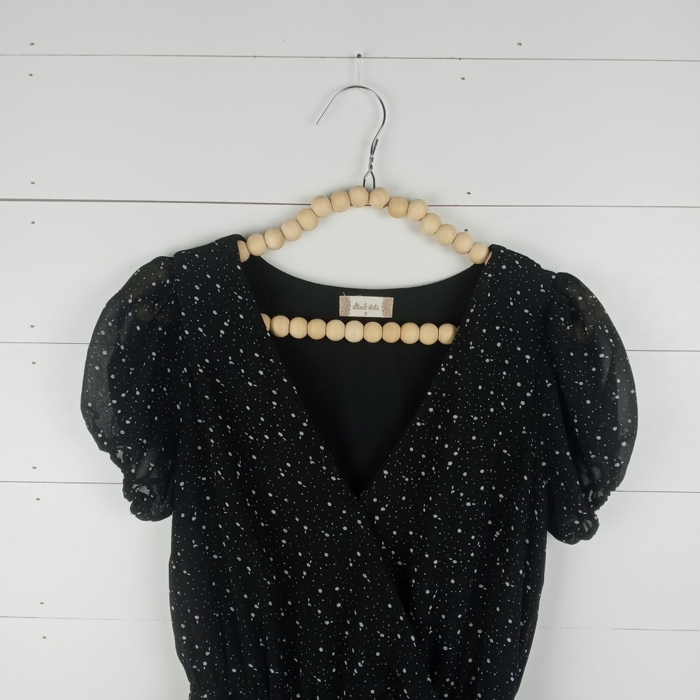 altar'd state womens S black white dotted pattern romper flowy layered look